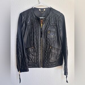 TORY BURCH Quilted Leather Jacket Black Moto style Medium soft